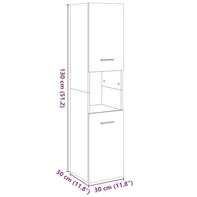 Badkamerwandkast 30x30x130cm bewerkt hout artisanaal eikenkleur