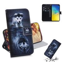 Wolf en hond patroon gekleurde tekening horizontale Flip lederen case voor Galaxy S10 E met houder & card slots & portemonnee - thumbnail