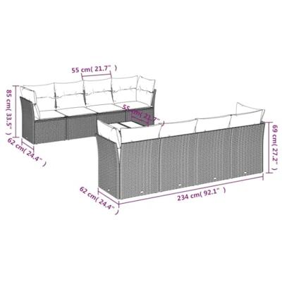 9-delige Loungeset met kussens poly rattan beige