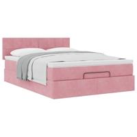 Ottoman bed met matras 140x200cm fluweel roze - thumbnail