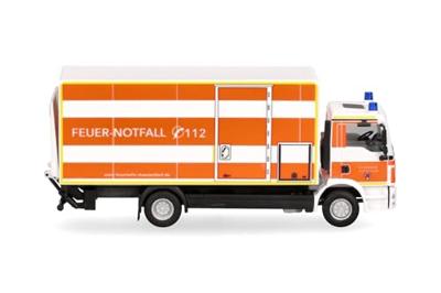 Herpa 098076 H0 Hulpdienstvoertuig MAN TGM koffervrachtwagen met laadwand „brandweer Duessin” Herpa 098076 H0 Hulpdienstvoertuig MAN TGM koffervrachtwagen met laadwand „brandweer Duessin”