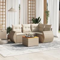 5-delige Loungeset met kussens poly rattan beige - thumbnail