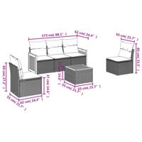 6-delige Loungeset met kussens poly rattan grijs - thumbnail