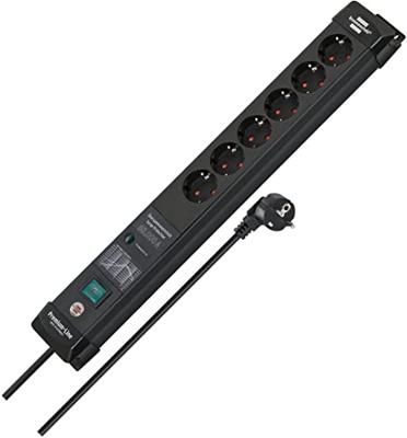Premium-Line 60.000A stekkerdoos met overspanningsbeveiliging 6-voudig zwart 3m H05VV-F 3G1,5 - thumbnail