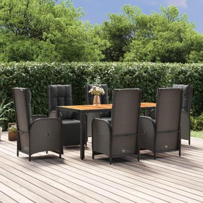 7-delige Tuinset met kussens poly rattan zwart
