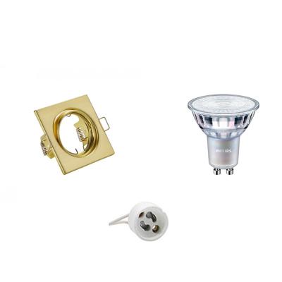 GU10 Inbouwspot Set - Mat Goud - Inbouw Vierkant - Kantelbaar - Philips - MASTER 927 36D VLE - DimTone Dimbaar - 4.9W - Warm Wit 2200K-2700K - 80mm