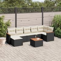 8-delige Loungeset met kussens poly rattan zwart - thumbnail
