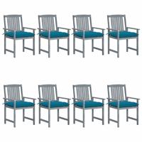 Tuinstoelen 8 st met kussens massief acaciahout grijs - thumbnail