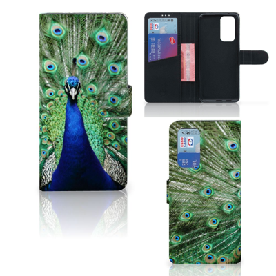 OnePlus 9 Pro | Telefoonhoesje | Met pasjeshouder | Pauw