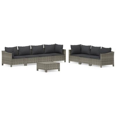 8-delige Loungeset met kussens poly rattan grijs