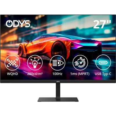 ODYS i27-Q-100 LED-monitor Energielabel E (A - G) 68.6 cm (27 inch) 2560 x 1440 Pixel 16:9 1 ms HDMI 2.1, DisplayPort, USB-C, Hoofdtelefoon (3.5 mm jackplug)