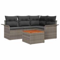 Tuinbankenset met kussen 5 pcs Grijs poly rattan - thumbnail