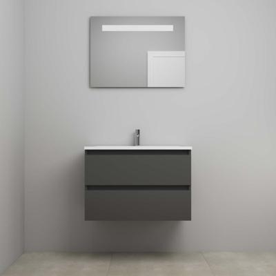 On-Line Badkamermeubelset - 80 cm - Voorgemonteerd - Acryl Wastafel - 1 Kraangat - Spiegel met LED-Verlichting - Mat Antraciet