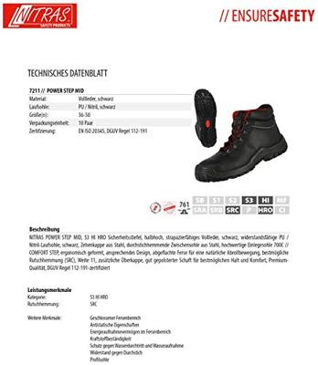 NITRAS SAFETY Nitras laars "power step mid safety boots gr. 43 nitras power step mid