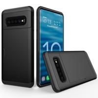Schokbestendige ruige Armor beschermhoes voor Galaxy S10 met kaartslot (zwart) - thumbnail