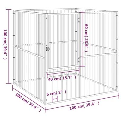 VidaXL Hondenkennel 4 panelen gepoedercoat staal zwart