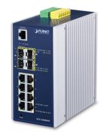 PLANET IGS-12040MT - Switch - Beheerd - 8 x 10/100/1000 + 4 x Gigabit SFP - monteerbaar op DIN-rails, wandbevestiging - 24 V wisselstroom / 12 - 72 V gelijkstroom - thumbnail