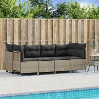 5-delige Loungeset met kussens poly rattan lichtgrijs - thumbnail