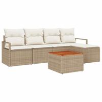 Tuinbankenset met kussen 6 pcs Beige poly rattan - thumbnail
