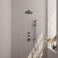 BRAUER Stripe Thermostatische Inbouw Regendouche - SET 08 - 25cm douchekop - gebogen muurarm - staaf handdouche - doucheslang - geïntegreerde glijstang - gunmetal geborsteld PVD 5-GM-379 - thumbnail