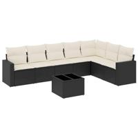 8-delige Loungeset met kussens poly rattan zwart - thumbnail