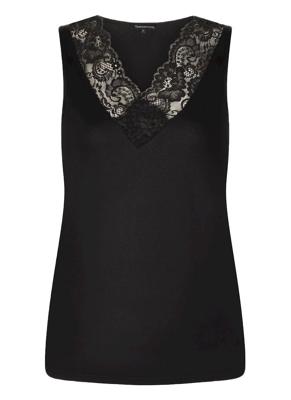 Tramontana Pippa Nos Basic Top V-neck Lace Tops En Singlets 009000-black