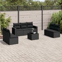 8-delige Loungeset met kussens poly rattan zwart - thumbnail