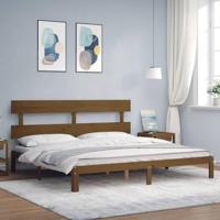 Bedframe met hoofdbord massief hout honingbruin 200x200 cm - thumbnail