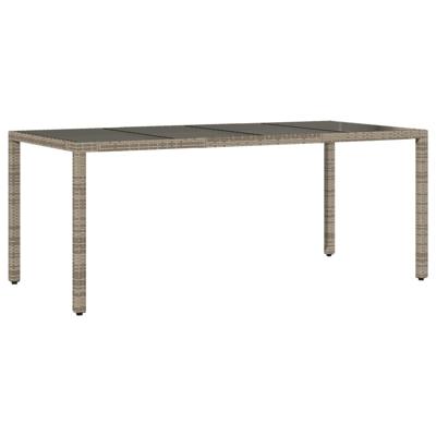 Tuintafel met glazen blad 190x90x75 cm poly rattan grijs - thumbnail