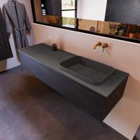 Badkamermeubelset Mondiaz Erin 150 cm met 1 Lade met RIDGE Wastafel Rechts Dark grey Zonder Kraangaten Greeploos Mat Antracite - thumbnail