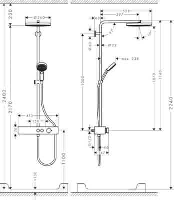 Hansgrohe Regendouche set Pulsify S Showerpipe 260 1 Jet Met ShowerTablet Select 400 Chroom