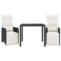 3-delige Bistroset met kussens poly rattan zwart - thumbnail