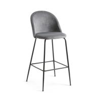 Kave Home Barkruk Ivonne Velvet (zithoogte 76cm) - Grijs - thumbnail