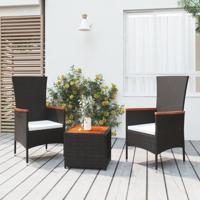 3-delige Loungeset poly rattan en massief acaciahout zwart - thumbnail