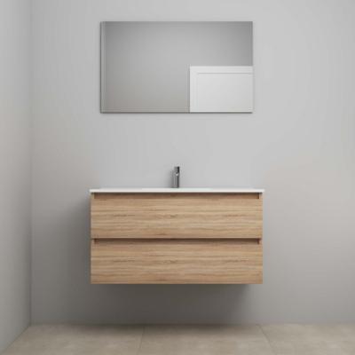 On-Line Badkamermeubelset - 100 cm - Voorgemonteerd - Porseleinen Wastafel - 1 Kraangat - Spiegel - Eiken