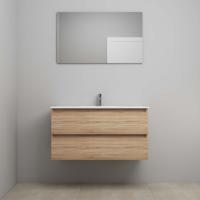On-Line Badkamermeubelset - 100 cm - Voorgemonteerd - Porseleinen Wastafel - 1 Kraangat - Spiegel - Eiken - thumbnail