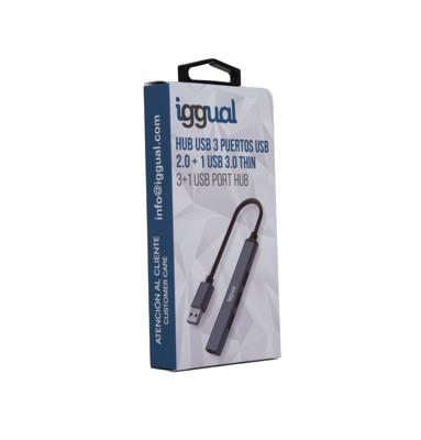 iggual - USB-hub 4 poorten, incl. USB 3.0 tot 5 Gbit/s en drie USB tot 480 Mbit/s - compatibel met Mac OS, Windows, Linux