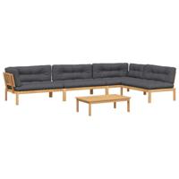 5-delige Loungeset pallet met kussens massief acaciahout - thumbnail