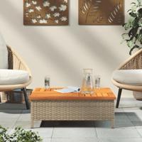 Tuintafel 70x70x25 cm poly rattan en acaciahout beige - thumbnail