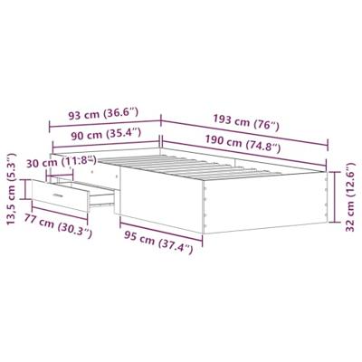 Bedframe met lades met lade artisanaal eikenkleurig 90 x 190 cm