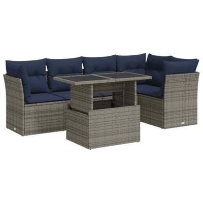 6-delige Loungeset met kussens poly rattan acacia grijs