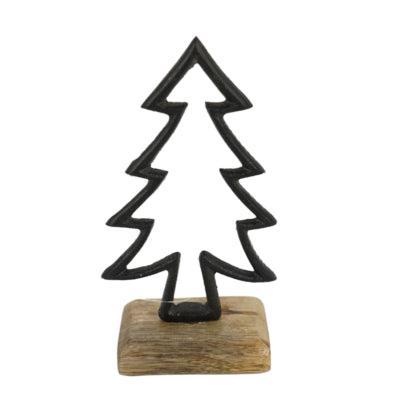 Beeld dennenboom op voet mangohout zwart 17 cm | 12 stuks