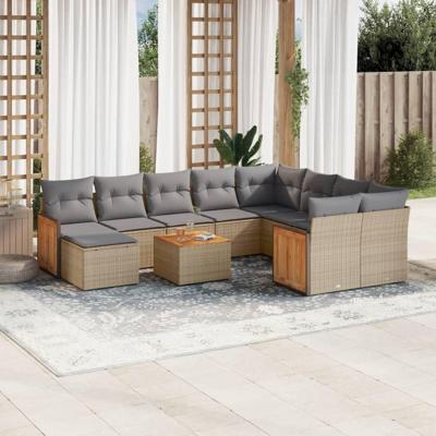 11-delige Tuinset met kussens poly rattan beige