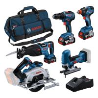 Pakket 5 gereedschappen: GSR 18V-55 + GST 18V-125 S + GKS 18V-57-2 + GSA 18V-28 + GDX 18V-200 + 3 accu's 4.0Ah + GAL 18V-40 + tas L - thumbnail