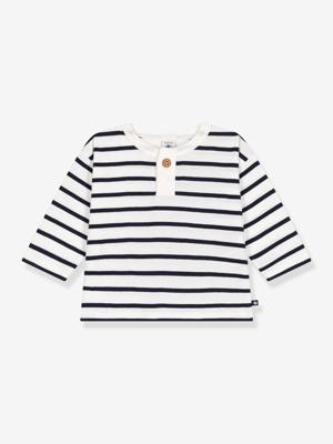 Gestreept longsleeveshirt voor baby PETIT BATEAU marineblauw