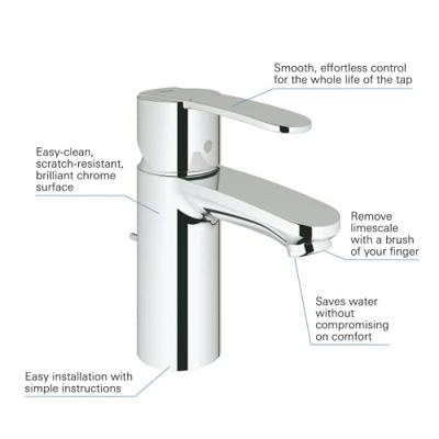 Wastafelkraan Grohe Wave Cosmopolitan S-size met Waste Chroom - thumbnail