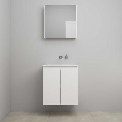 On-Line Badkamermeubelset - 60 cm - Voorgemonteerd - Greeploos 2 Deuren - Acryl Wastafel - zonder Kraangat - Spiegelkast - Mat Wit