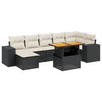8-delige Loungeset met kussens poly rattan zwart - thumbnail