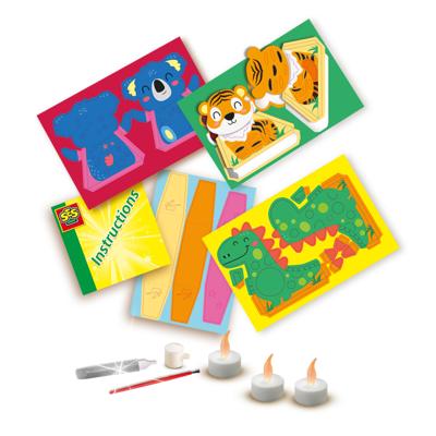SES - licht lantaarns - zelf 3 lantaarns maken - met 3 led kaarsjes, 5 gekleurde cellofaan sheets, lijm en penseel