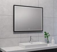 Avi spiegel rechthoek met LED, dimbaar en spiegelverwarming 80 x 60 cm mat zwart - thumbnail